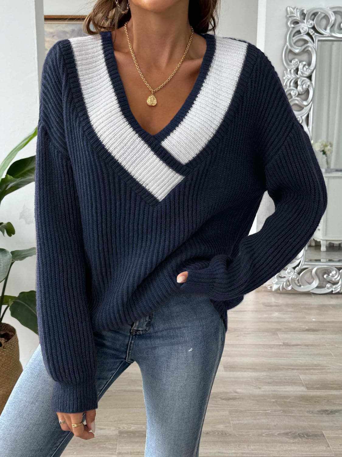 Sweaters Trendsi Color Block Long Sleeve Sweater