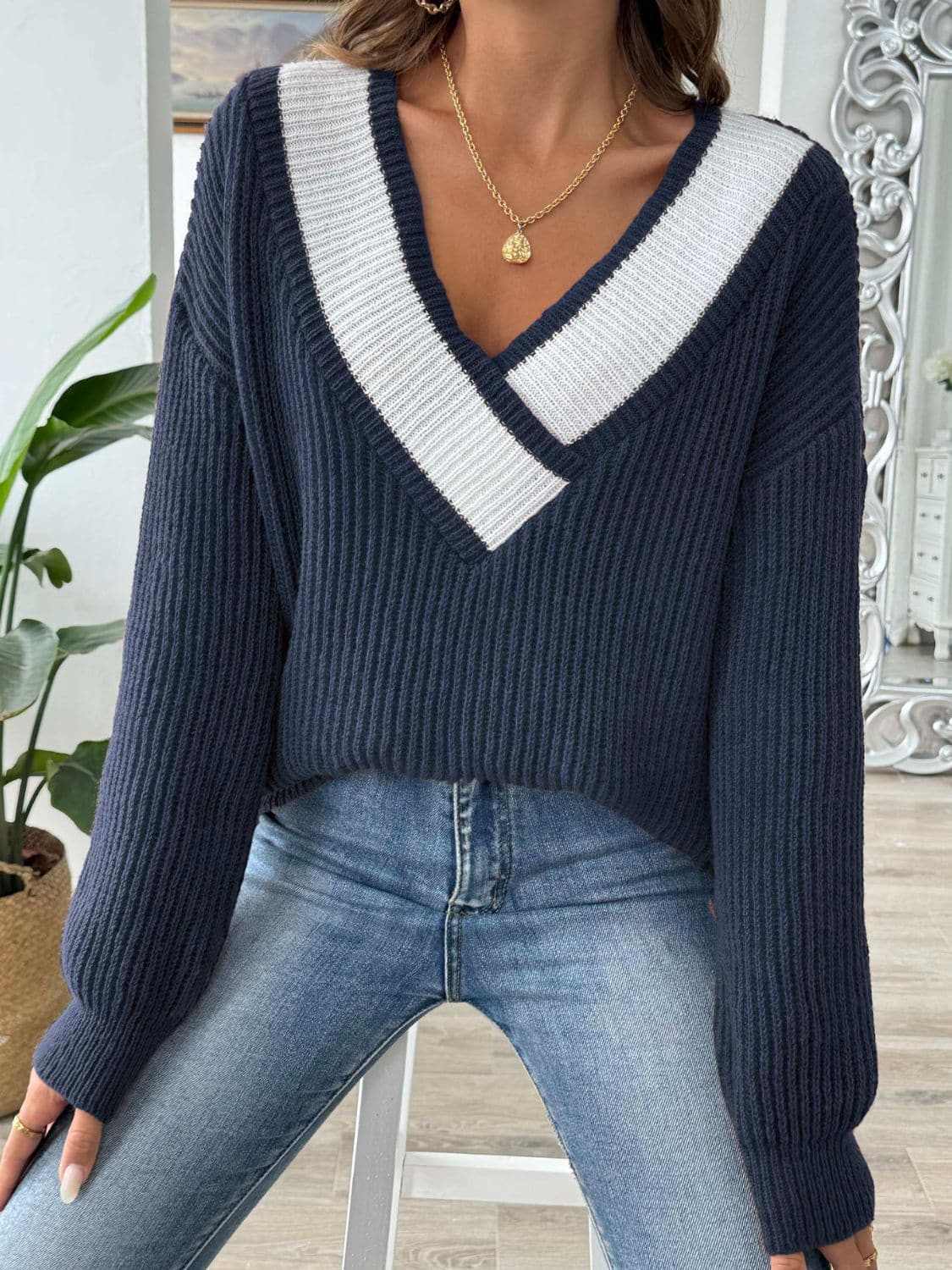 Sweaters Trendsi Color Block Long Sleeve Sweater