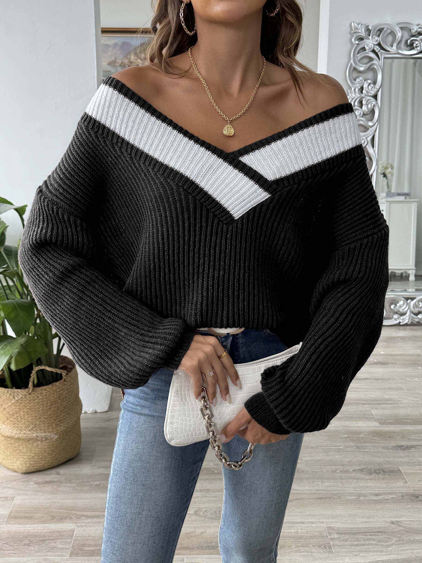 Sweaters Trendsi Color Block Long Sleeve Sweater