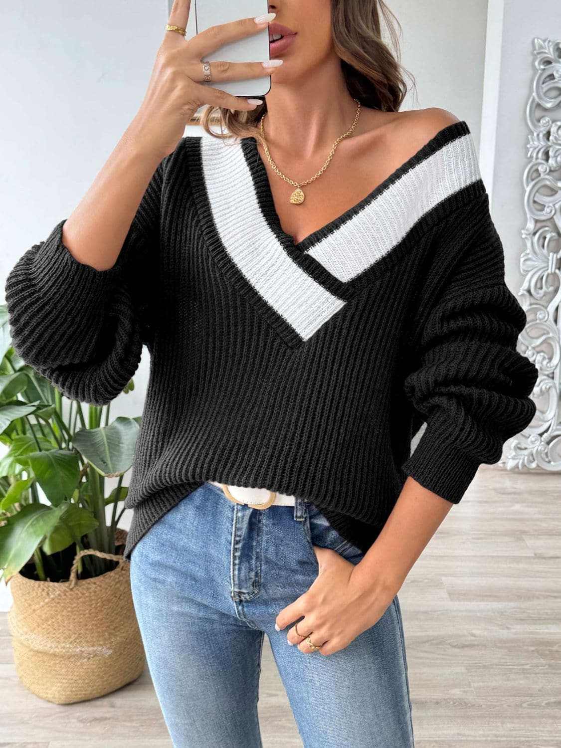 Sweaters Trendsi Color Block Long Sleeve Sweater