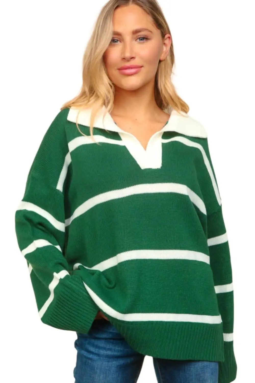 Trendsi Striped Sweater With Contrast Collar — Women's Elegant Style