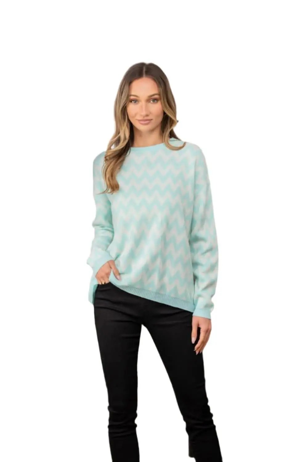 Trendsi Wave Stripe Knit Sweater — Cozy Crewneck Pullover