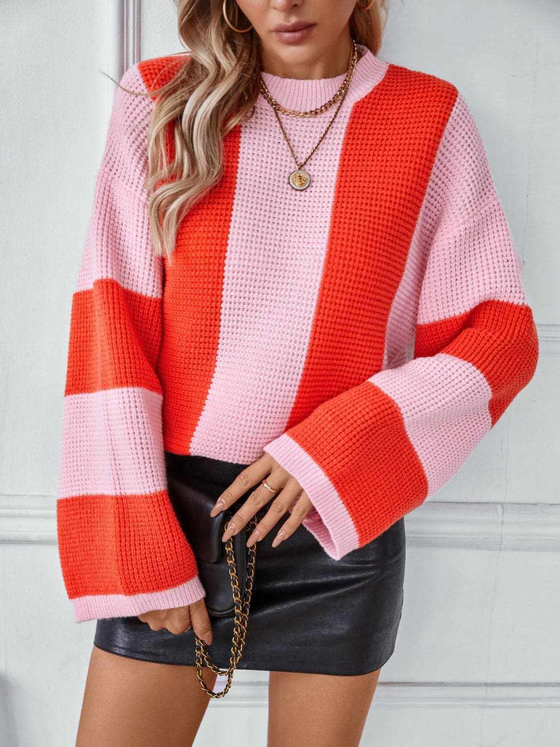 Sweaters Trendsi Color block knit sweater - round neck