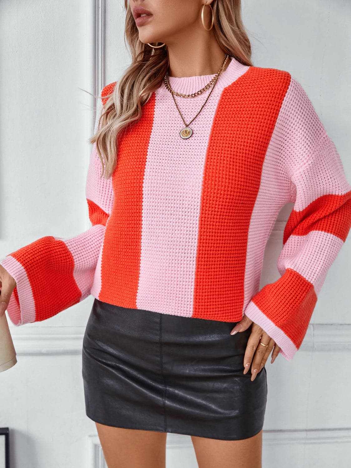 Sweaters Trendsi Color block knit sweater - round neck
