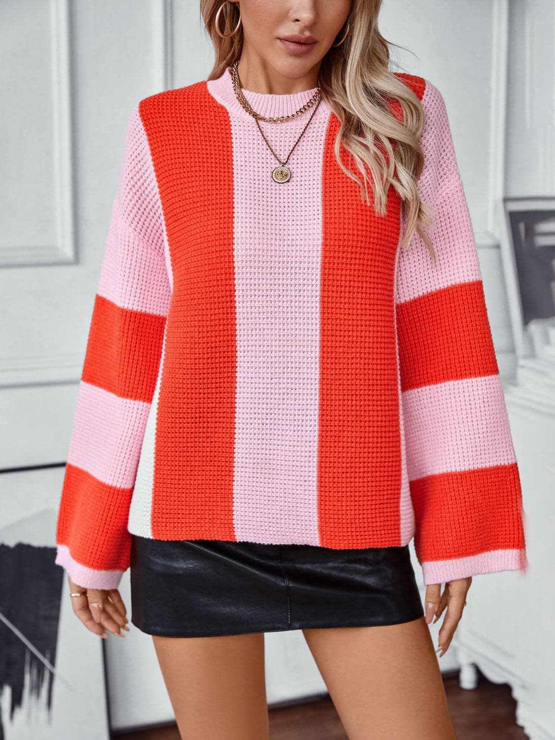 Sweaters Trendsi Color block knit sweater - round neck