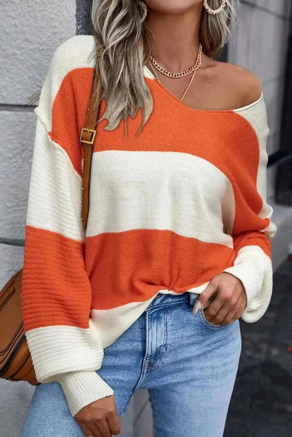 Sweaters Trendsi Color Block Sweater Women's V-Neck Fashionable Comfortable Fit