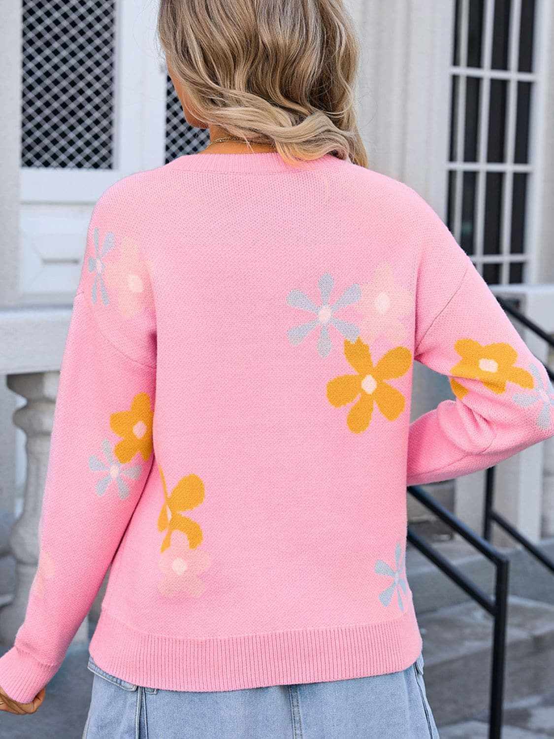 Floral Print Knit Sweater by Trendsi | Round Neck