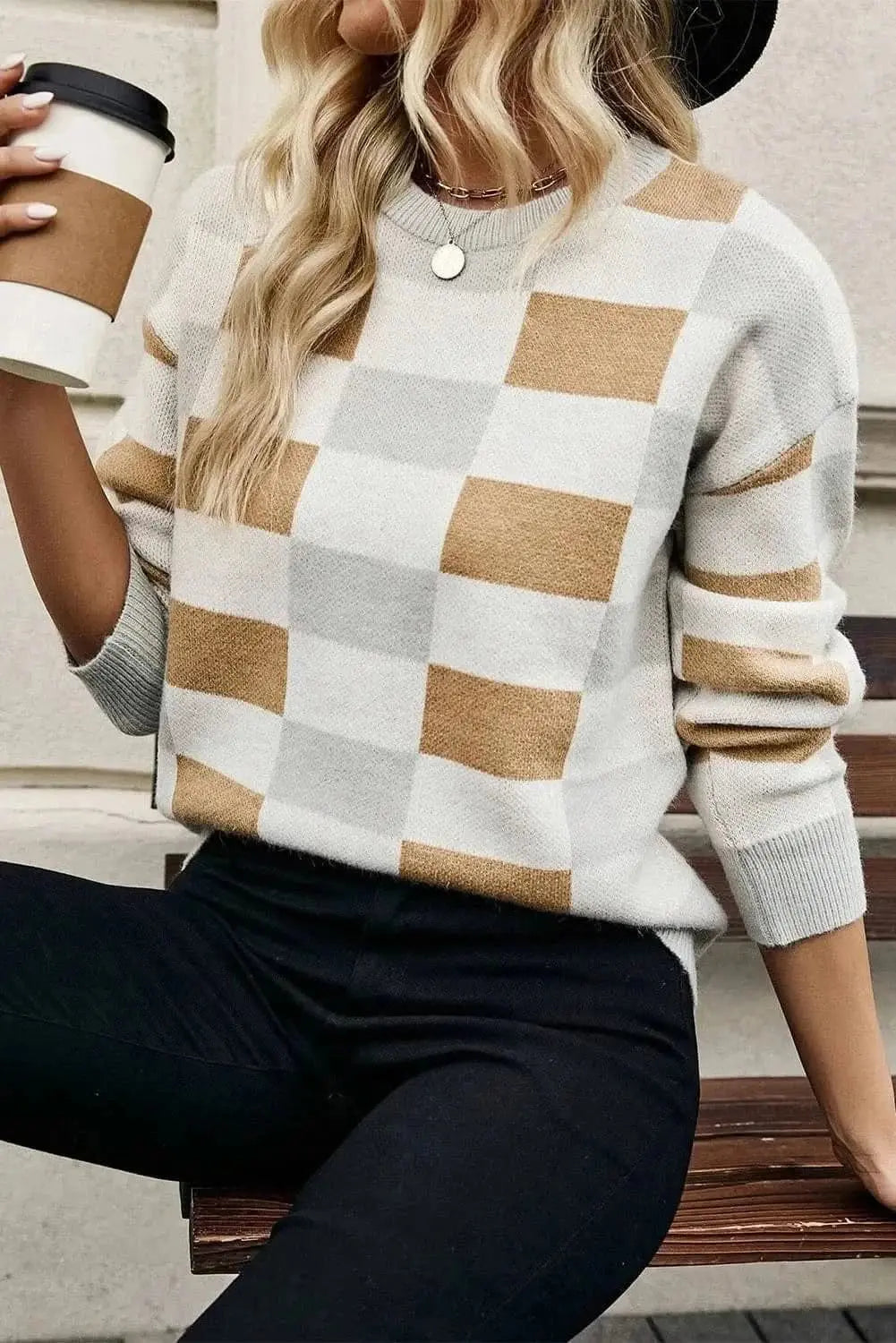 Sweaters Trendsi Color block knit sweater - round neck