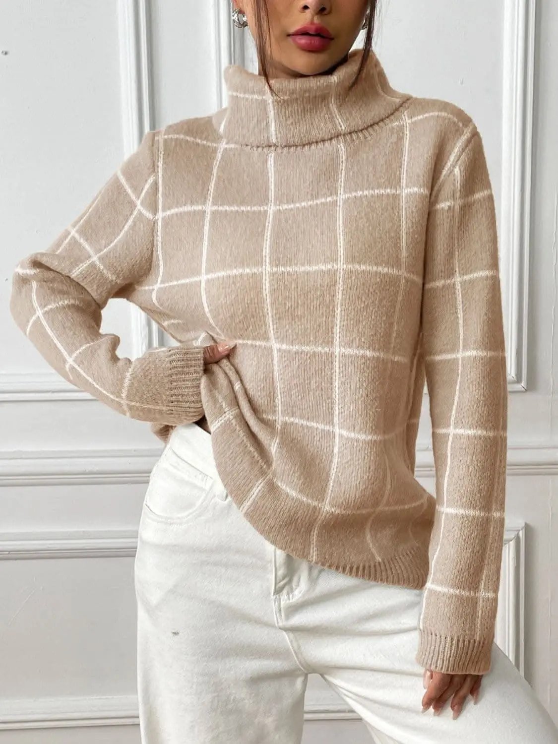 Sweaters Trendsi Cozy plaid turtleneck sweater