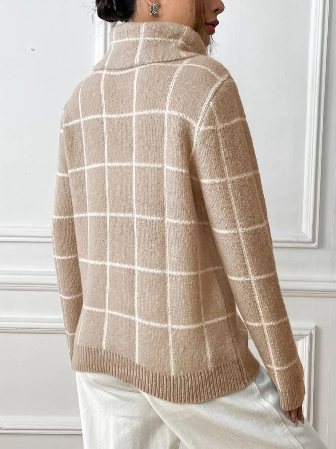 Sweaters Trendsi Cozy plaid turtleneck sweater