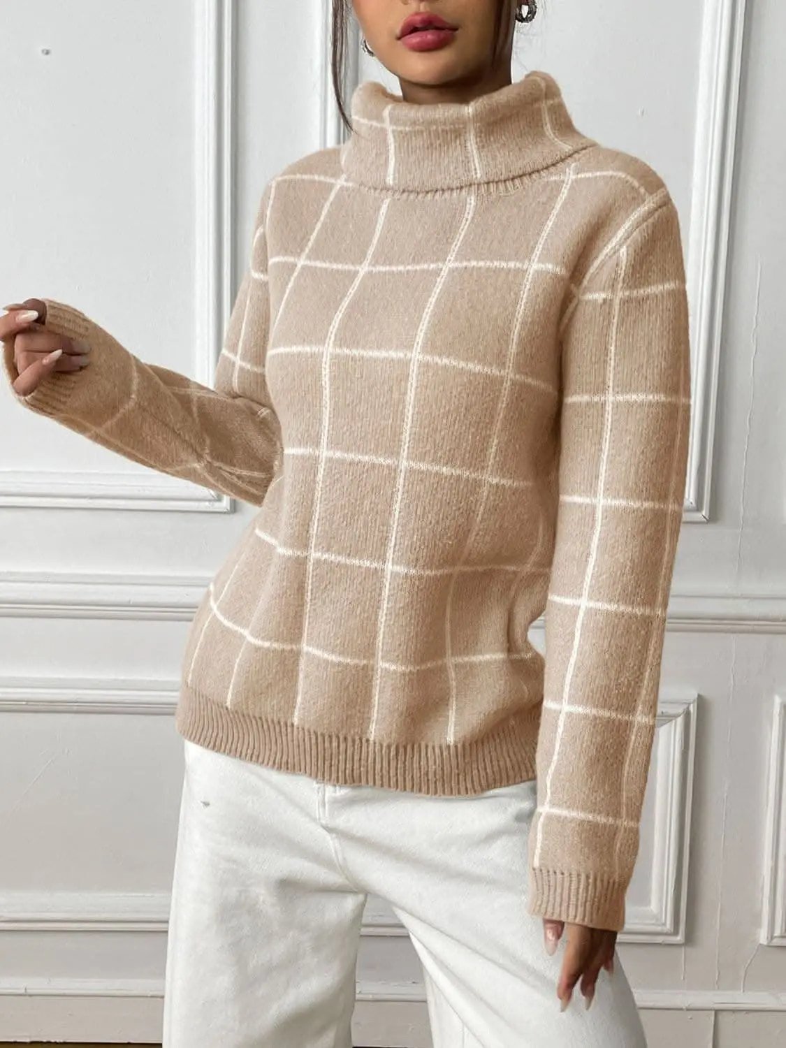 Sweaters Trendsi Cozy plaid turtleneck sweater
