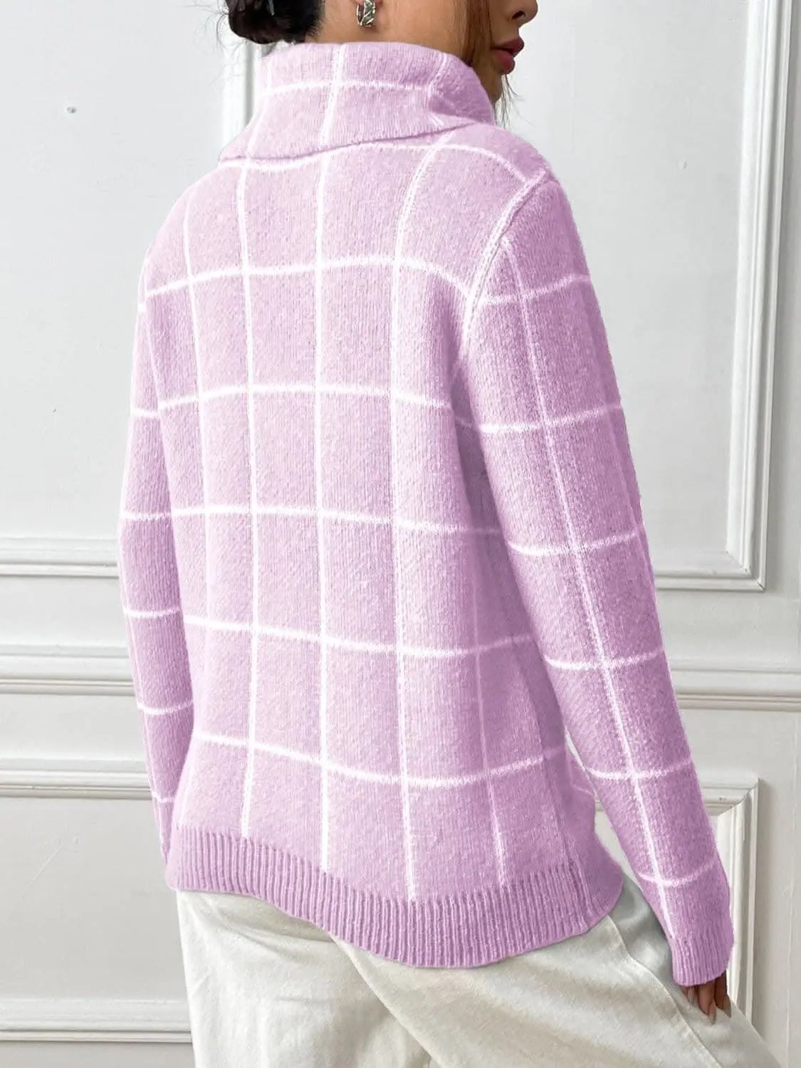 Sweaters Trendsi Cozy plaid turtleneck sweater