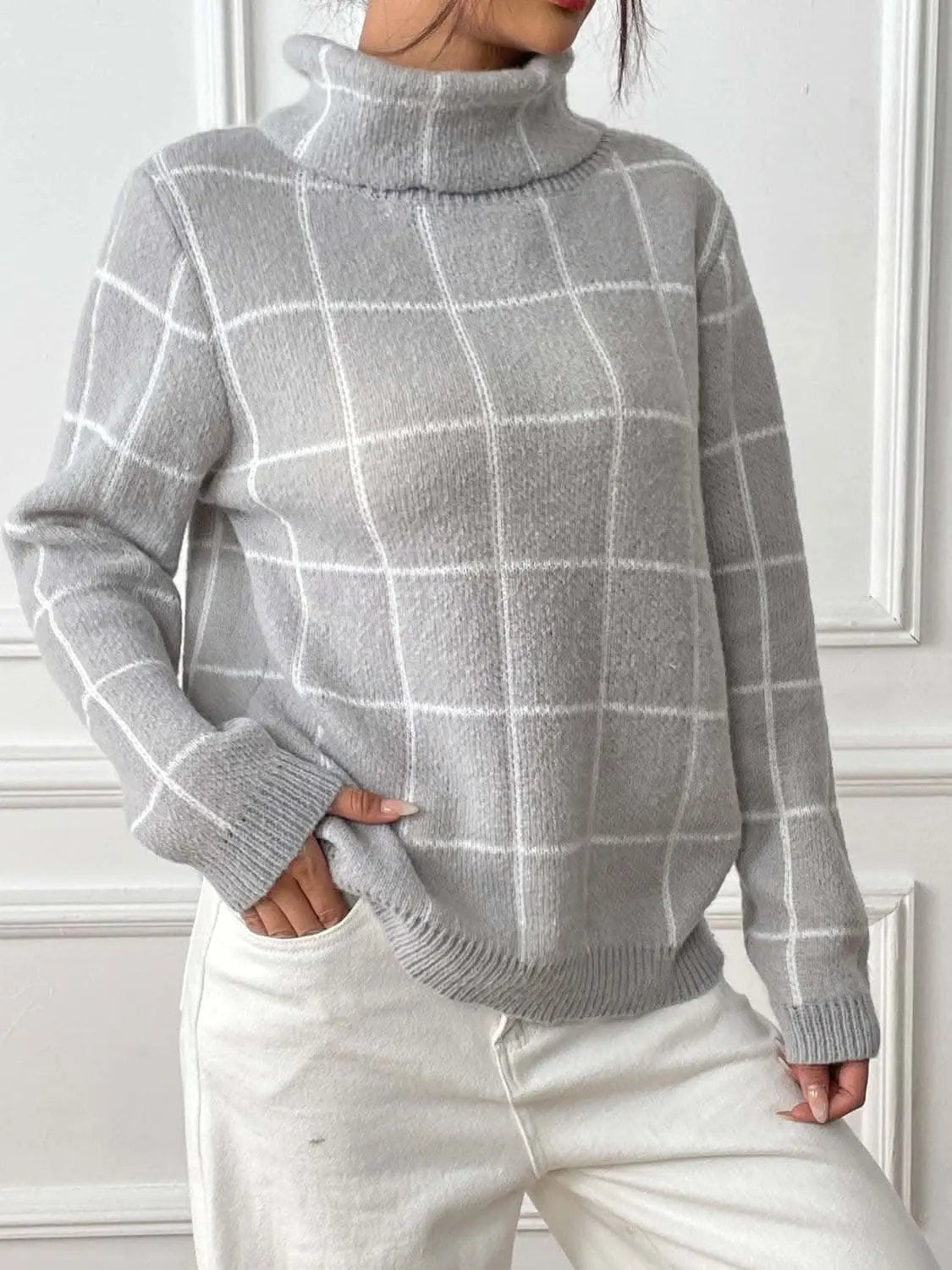 Sweaters Trendsi Cozy plaid turtleneck sweater