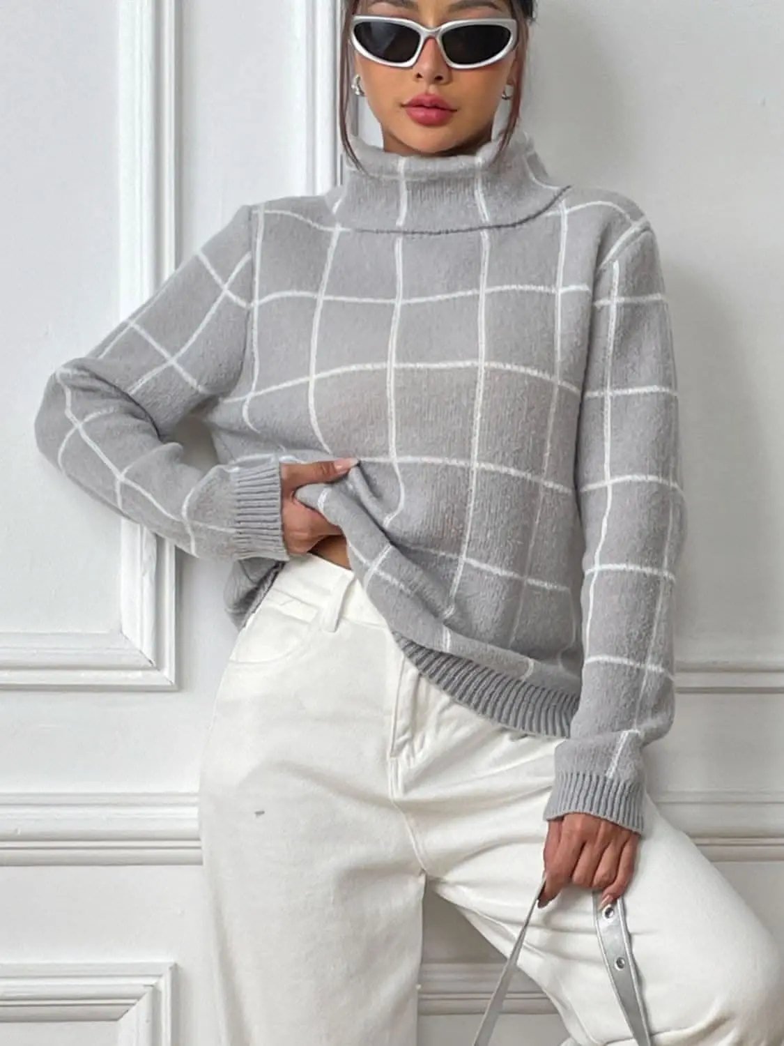 Sweaters Trendsi Cozy plaid turtleneck sweater