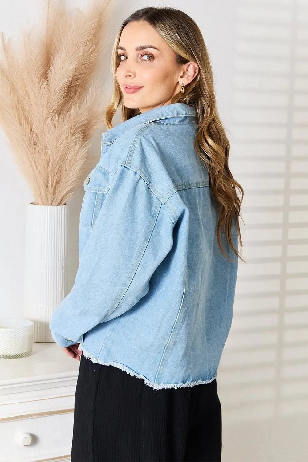 T-Shirts Trendsi Trendy denim jacket with raw hem - Premium Quality