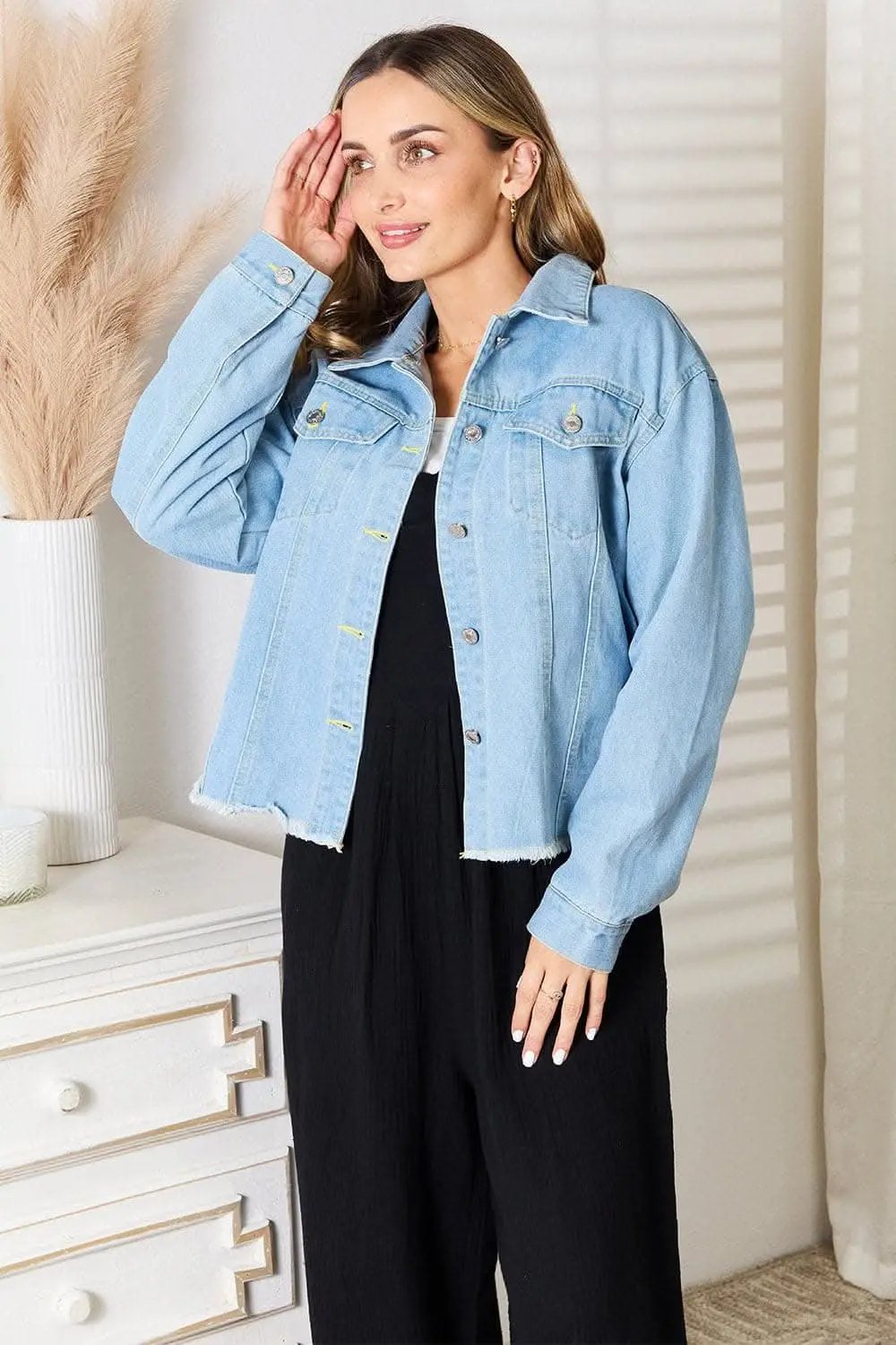 T-Shirts Trendsi Trendy denim jacket with raw hem - Premium Quality