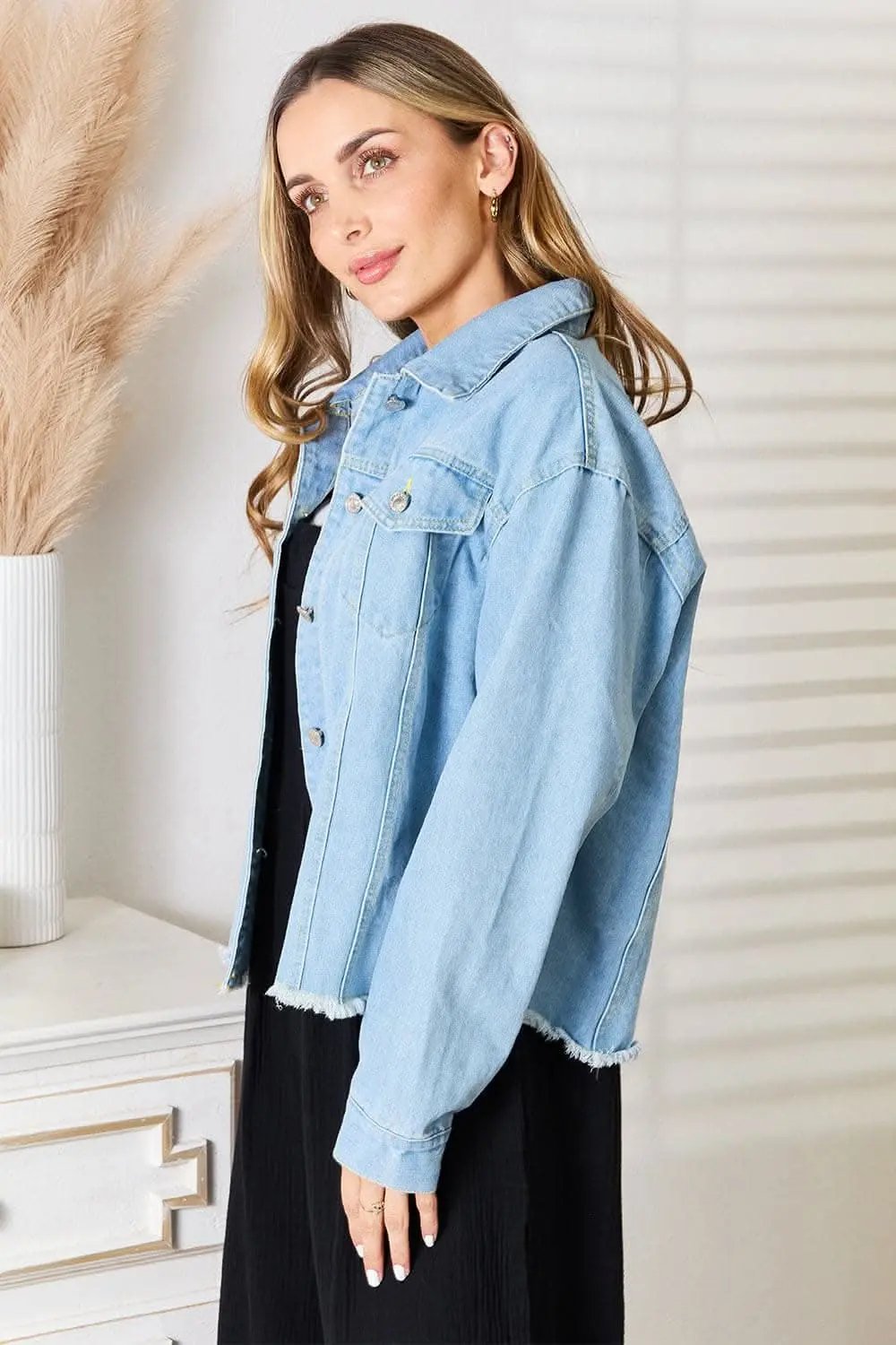T-Shirts Trendsi Trendy denim jacket with raw hem - Premium Quality