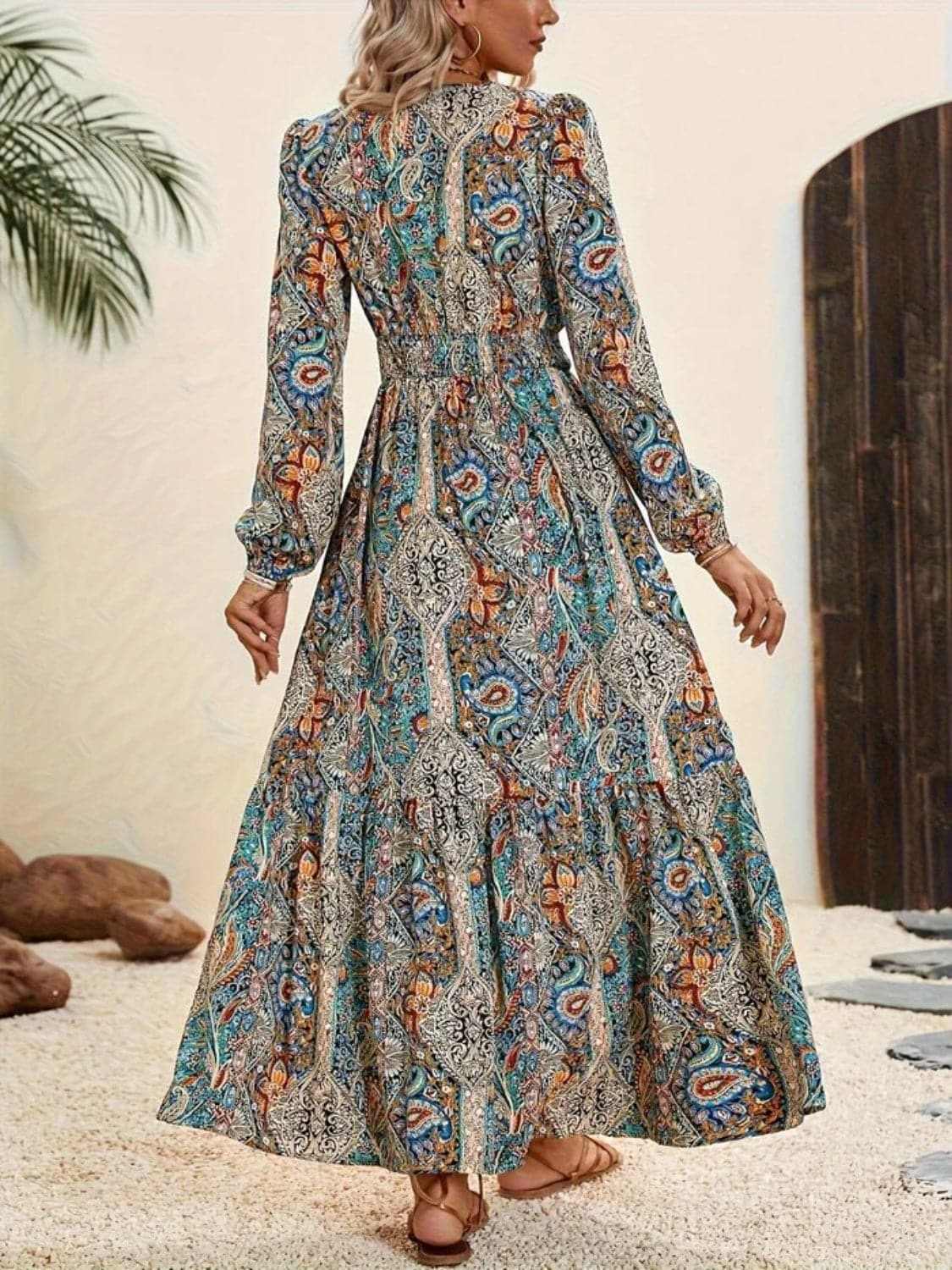 Women's Maxi Dress Maxi Dress - Floral Tie-Neck - Elegant Style