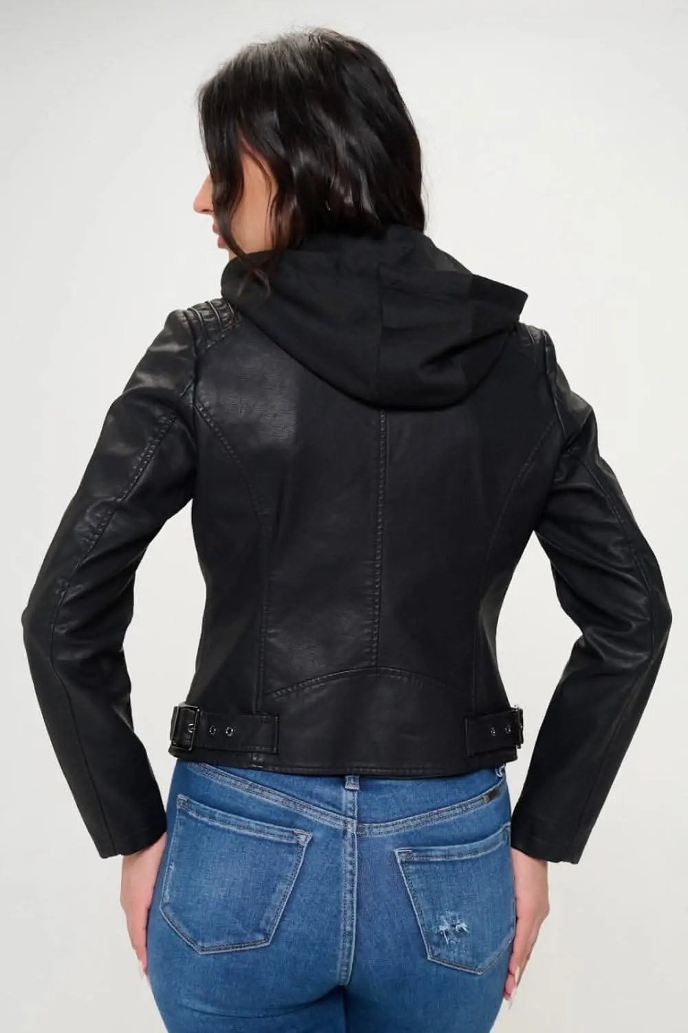 Jackets Trendsi Vegan leather hooded jacket by Coalition LA