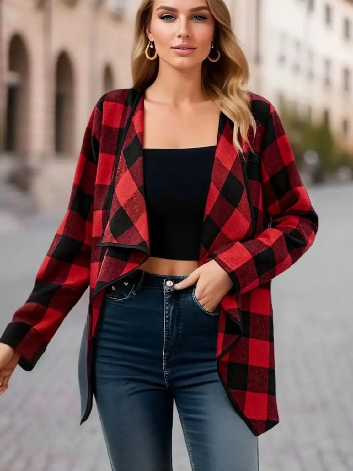 Jackets Trendsi Plaid Jacket Women's Fall Fashion Versatile Long Sleeve Top