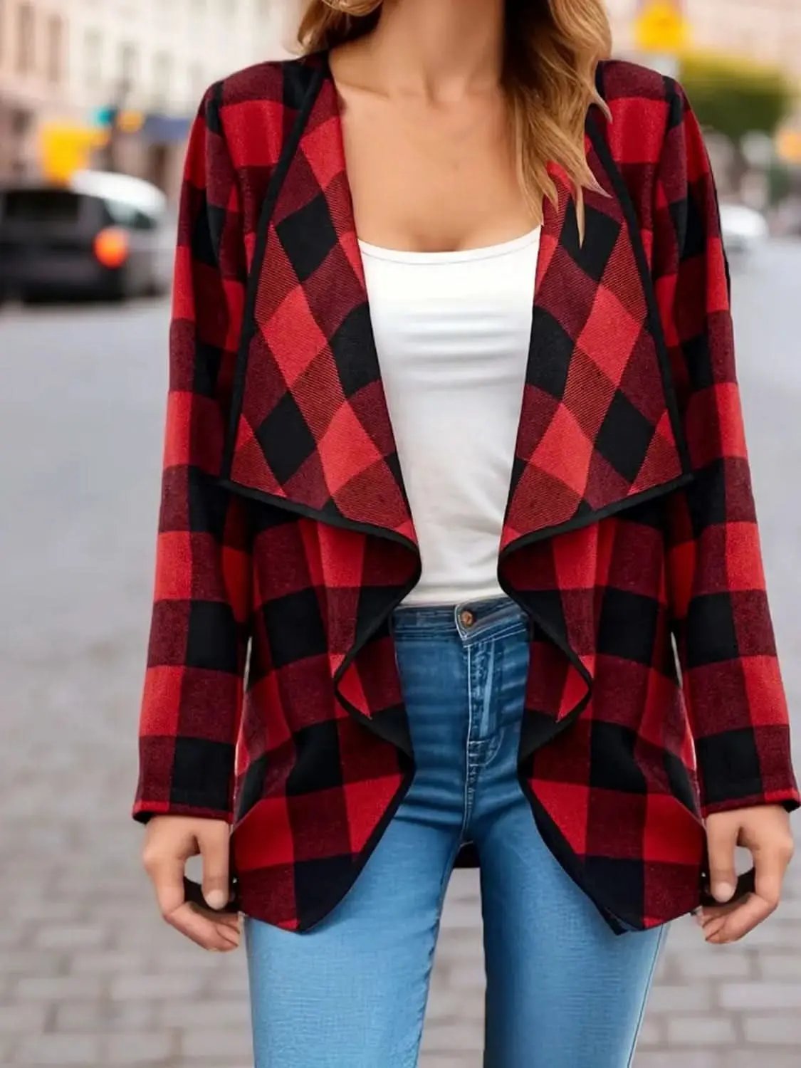 Jackets Trendsi Plaid Jacket Women's Fall Fashion Versatile Long Sleeve Top