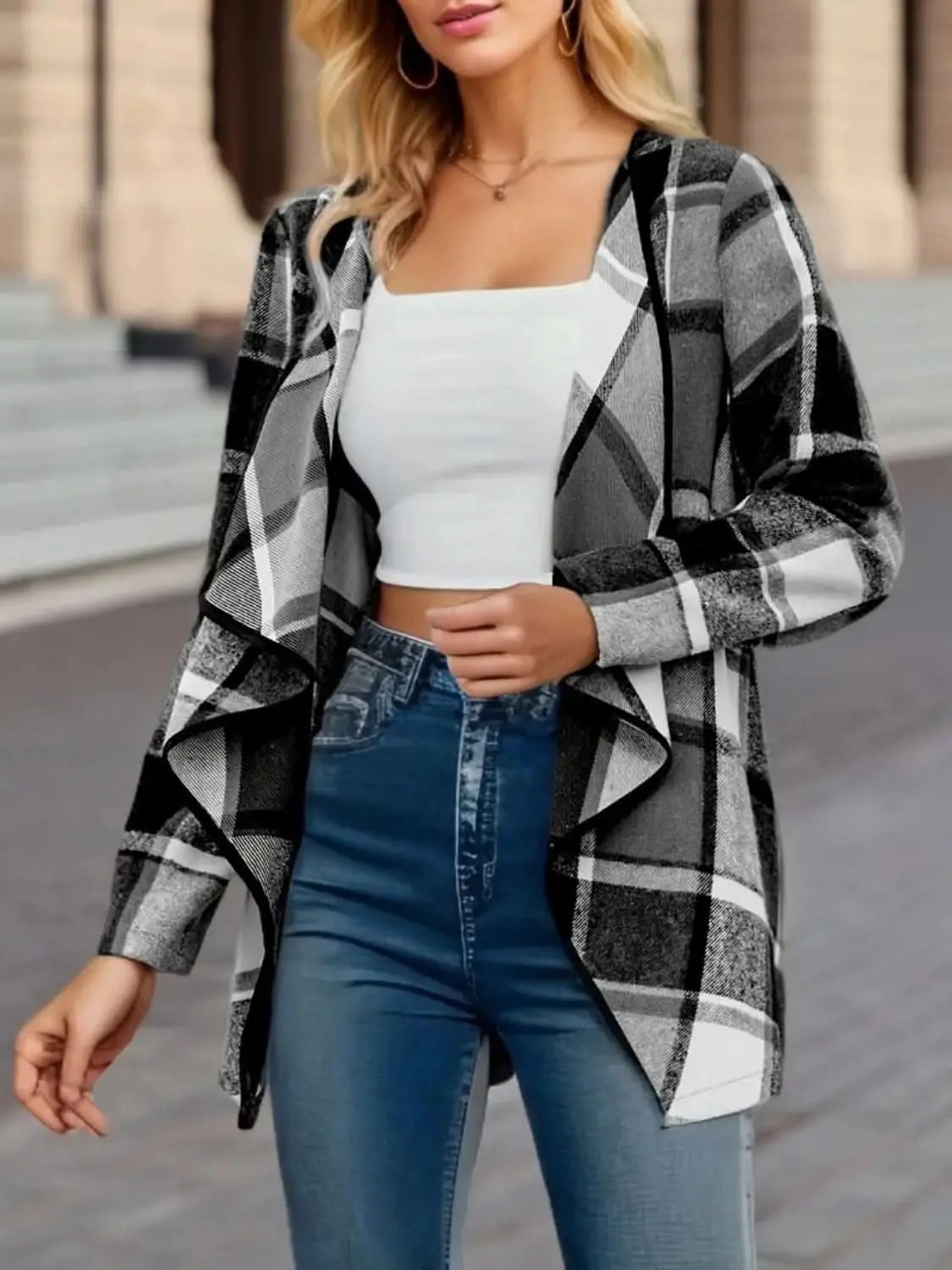 Jackets Trendsi Plaid Jacket Women's Fall Fashion Versatile Long Sleeve Top