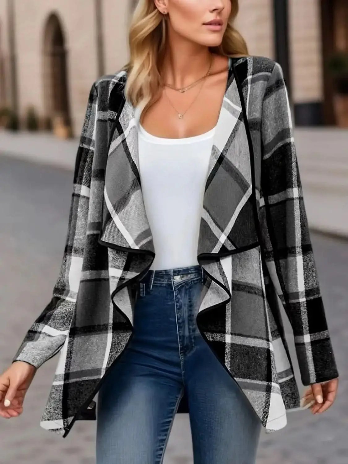 Jackets Trendsi Plaid Jacket Women's Fall Fashion Versatile Long Sleeve Top