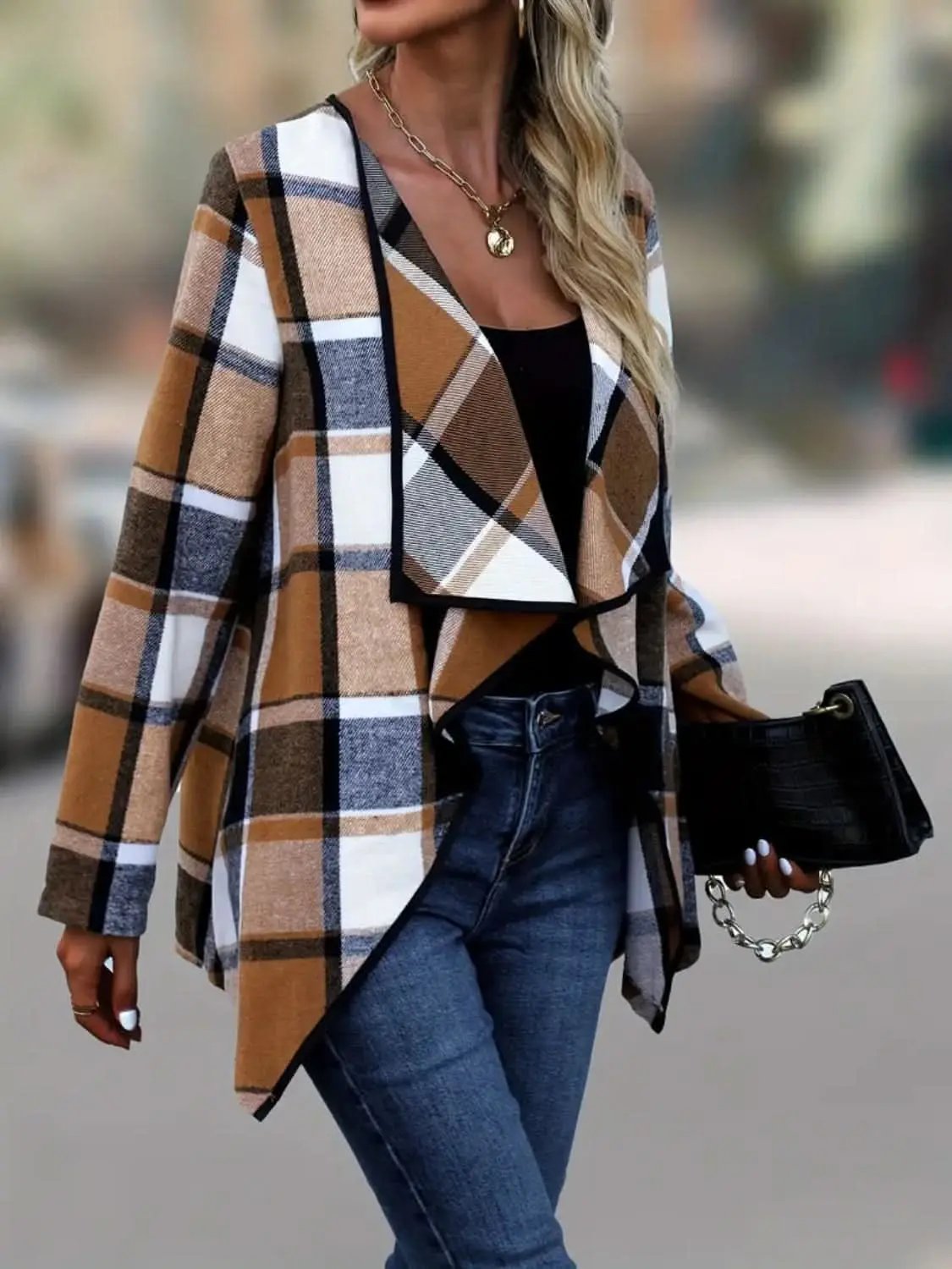 Jackets Trendsi Plaid Jacket Women's Fall Fashion Versatile Long Sleeve Top