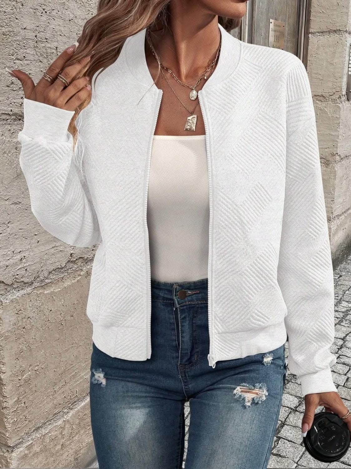 Jackets Trendsi Chic zip-up jacket - long sleeve, 100% polyester