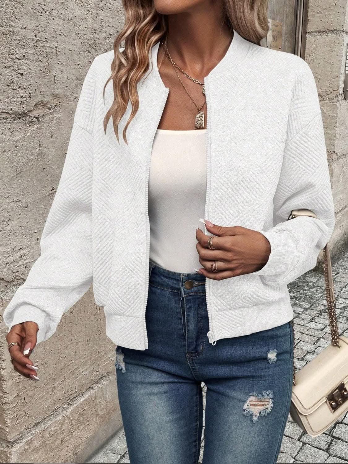Jackets Trendsi Chic zip-up jacket - long sleeve, 100% polyester
