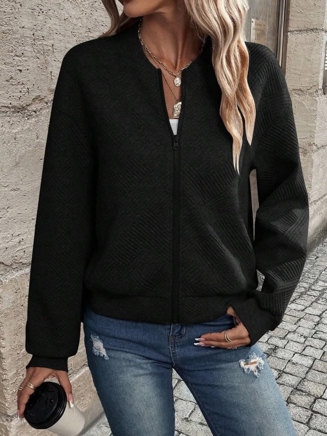 Jackets Trendsi Chic zip-up jacket - long sleeve, 100% polyester