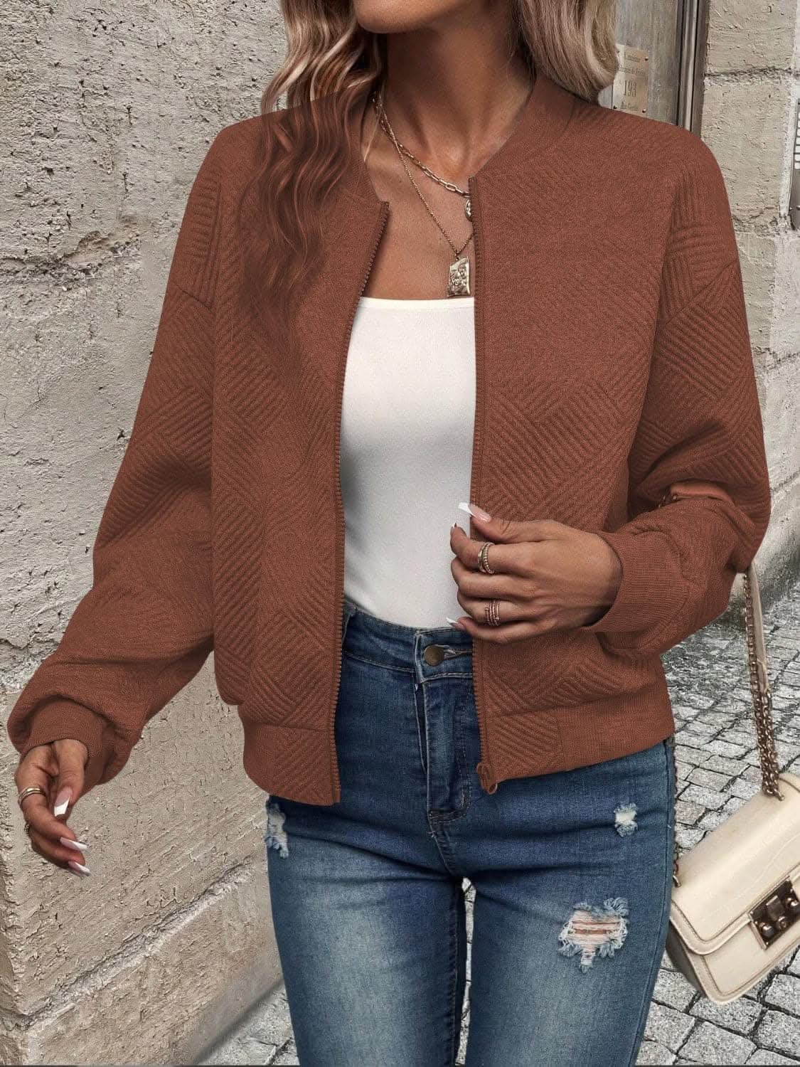 Jackets Trendsi Chic zip-up jacket - long sleeve, 100% polyester