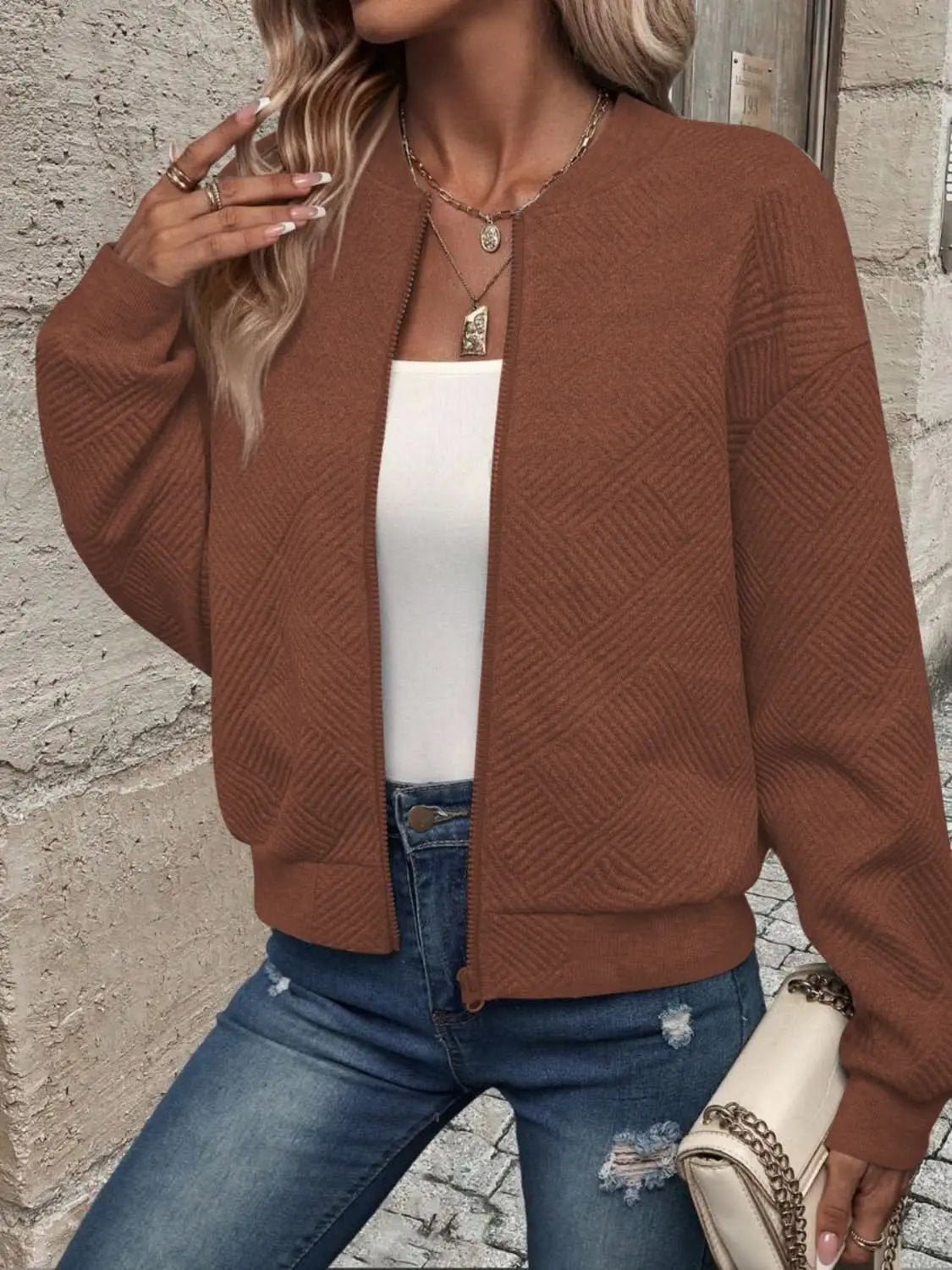Jackets Trendsi Chic zip-up jacket - long sleeve, 100% polyester