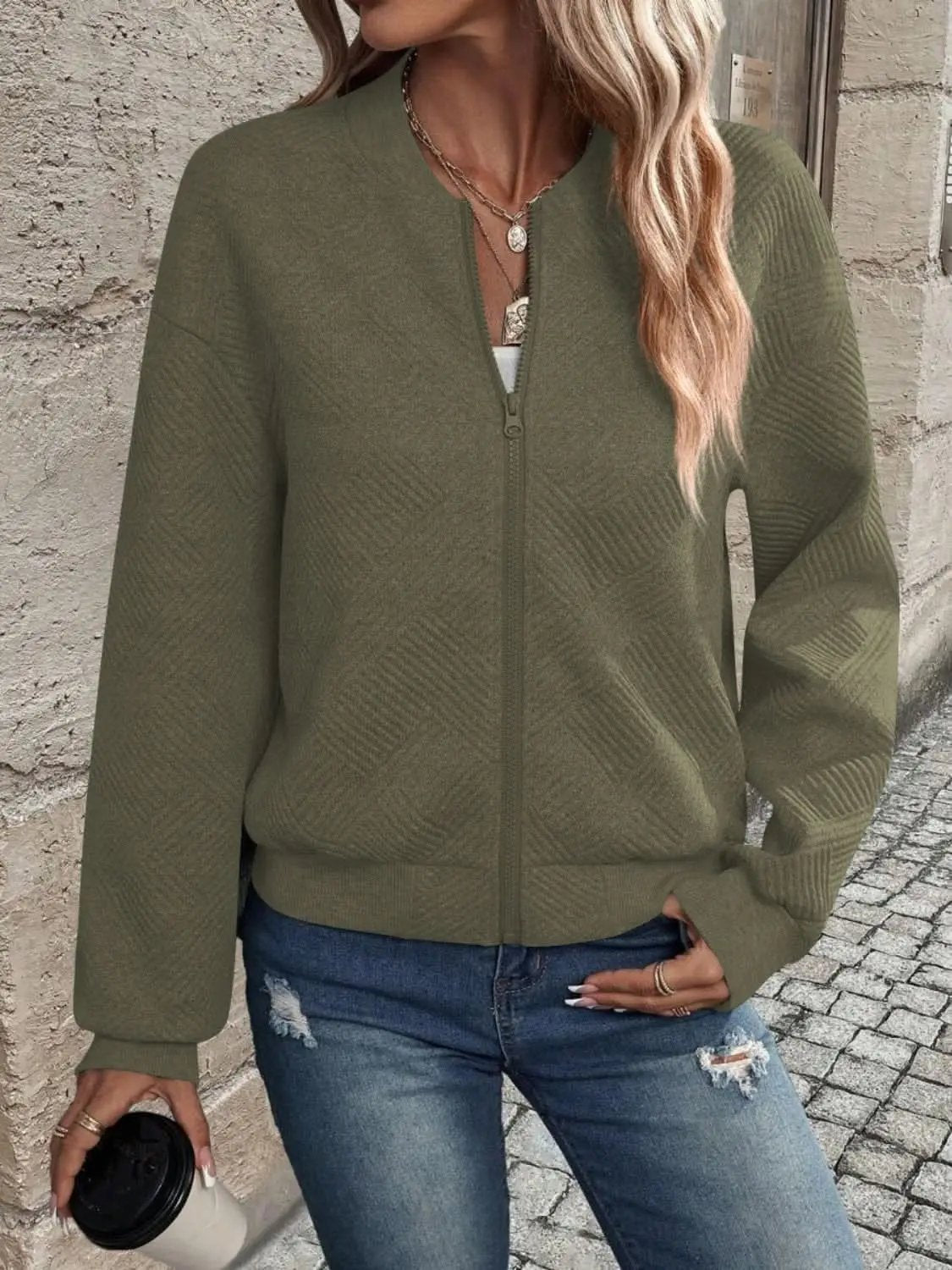 Jackets Trendsi Chic zip-up jacket - long sleeve, 100% polyester