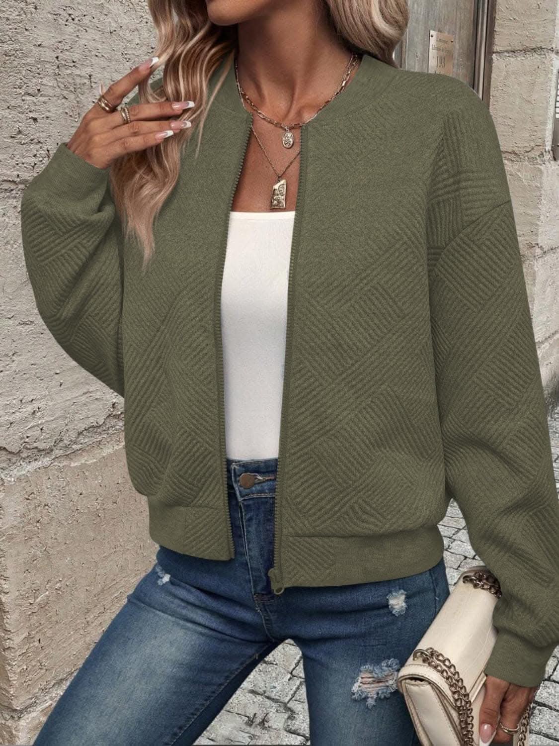 Jackets Trendsi Chic zip-up jacket - long sleeve, 100% polyester