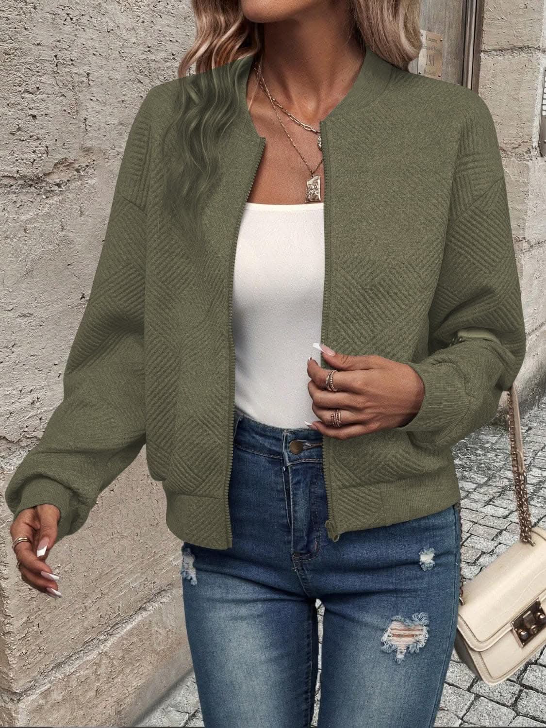 Jackets Trendsi Chic zip-up jacket - long sleeve, 100% polyester