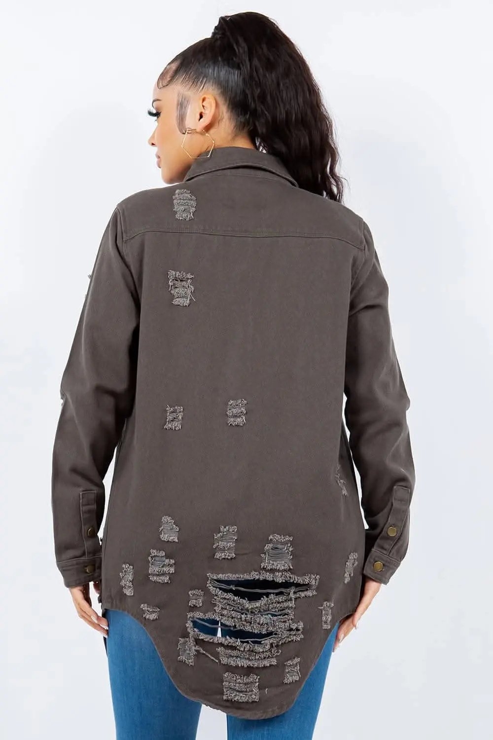 Trendsi Distressed Denim Jacket Classic Fit — Casual Outerwear