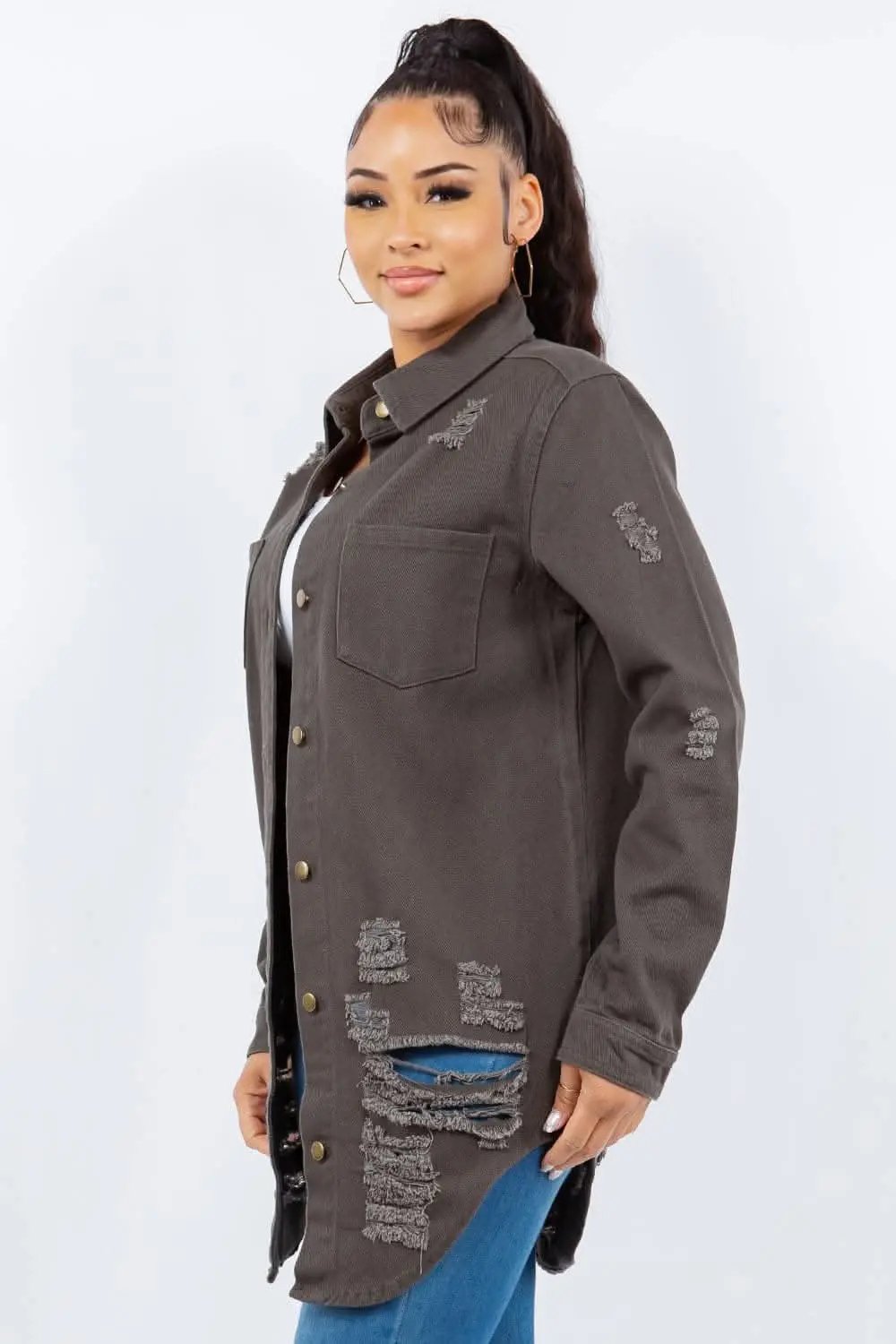 Trendsi Distressed Denim Jacket Classic Fit — Casual Outerwear