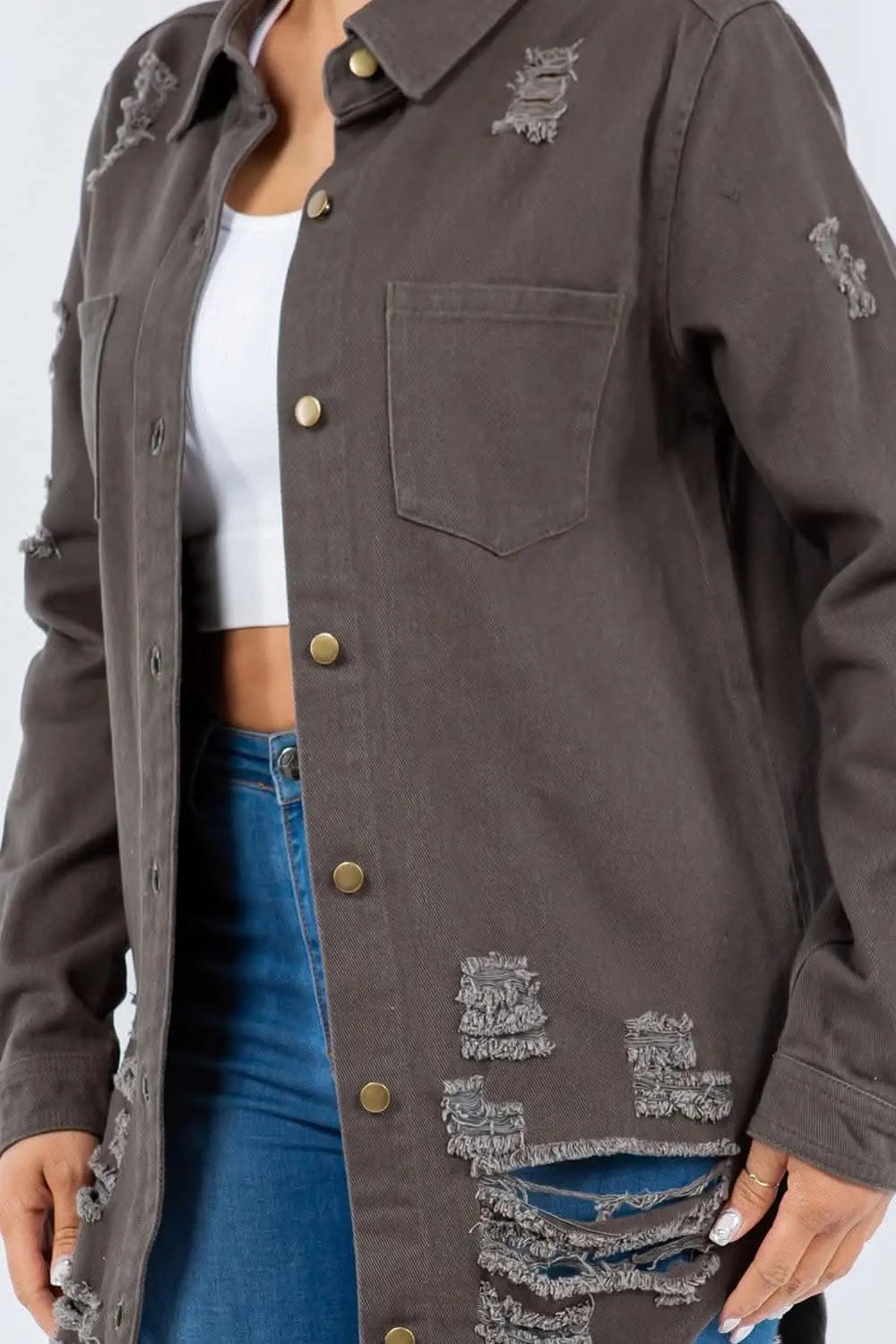 Trendsi Distressed Denim Jacket Classic Fit — Casual Outerwear
