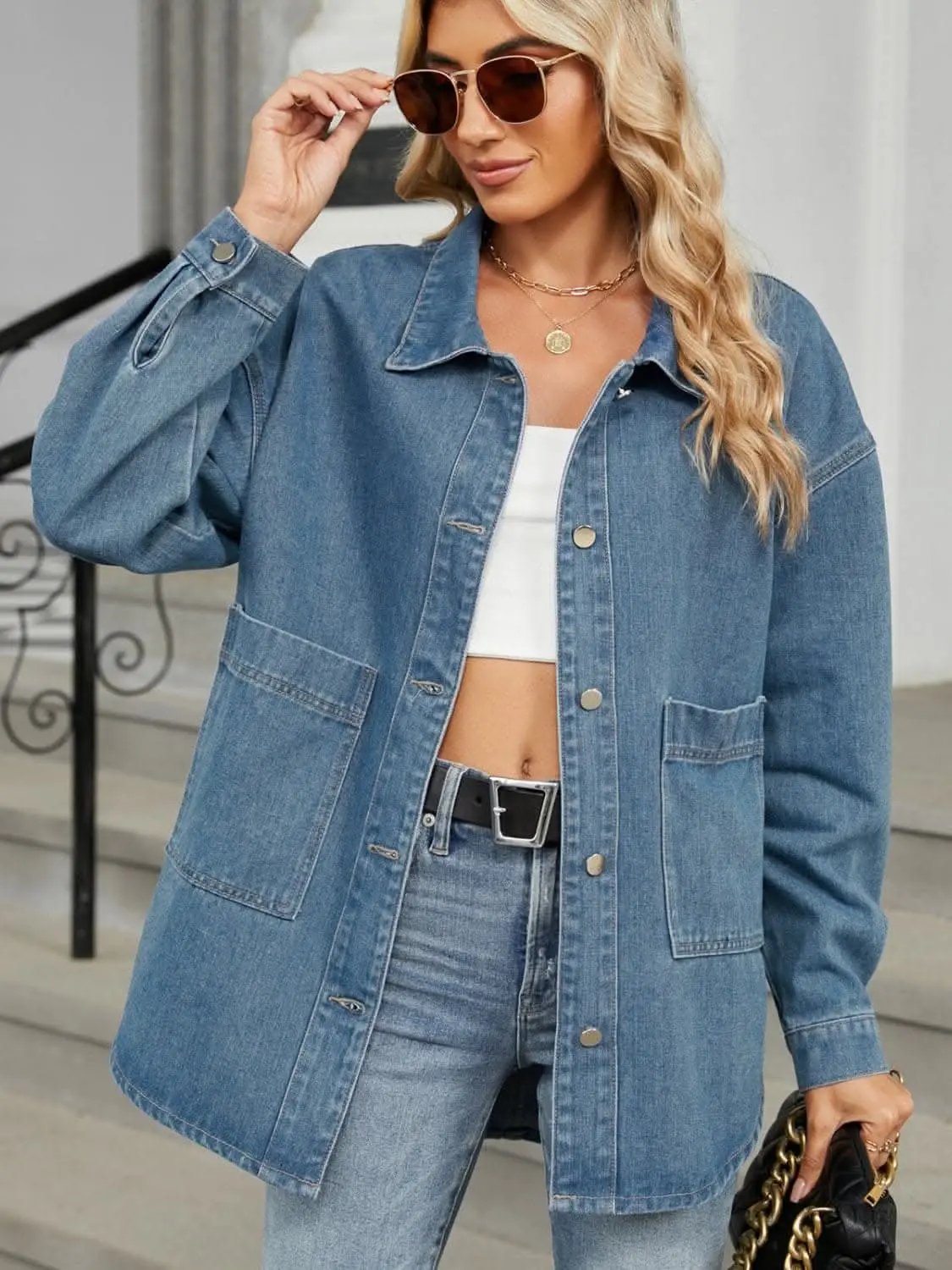 Jackets Trendsi Chic removable hooded denim jacket