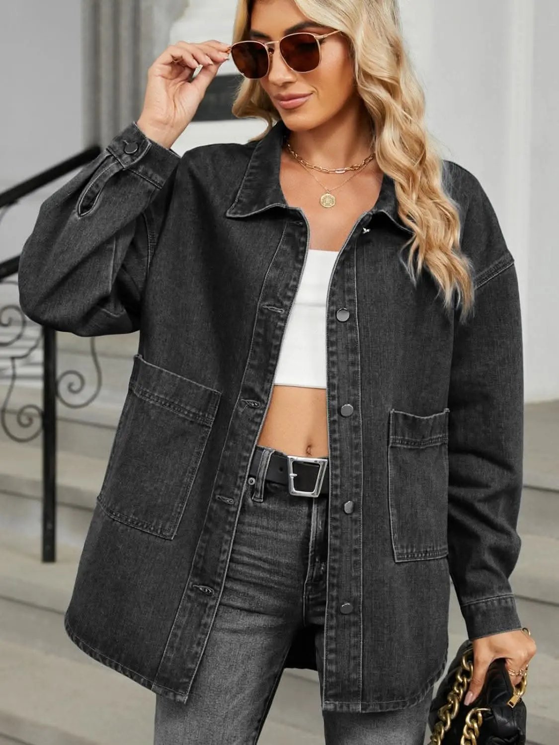 Jackets Trendsi Chic removable hooded denim jacket