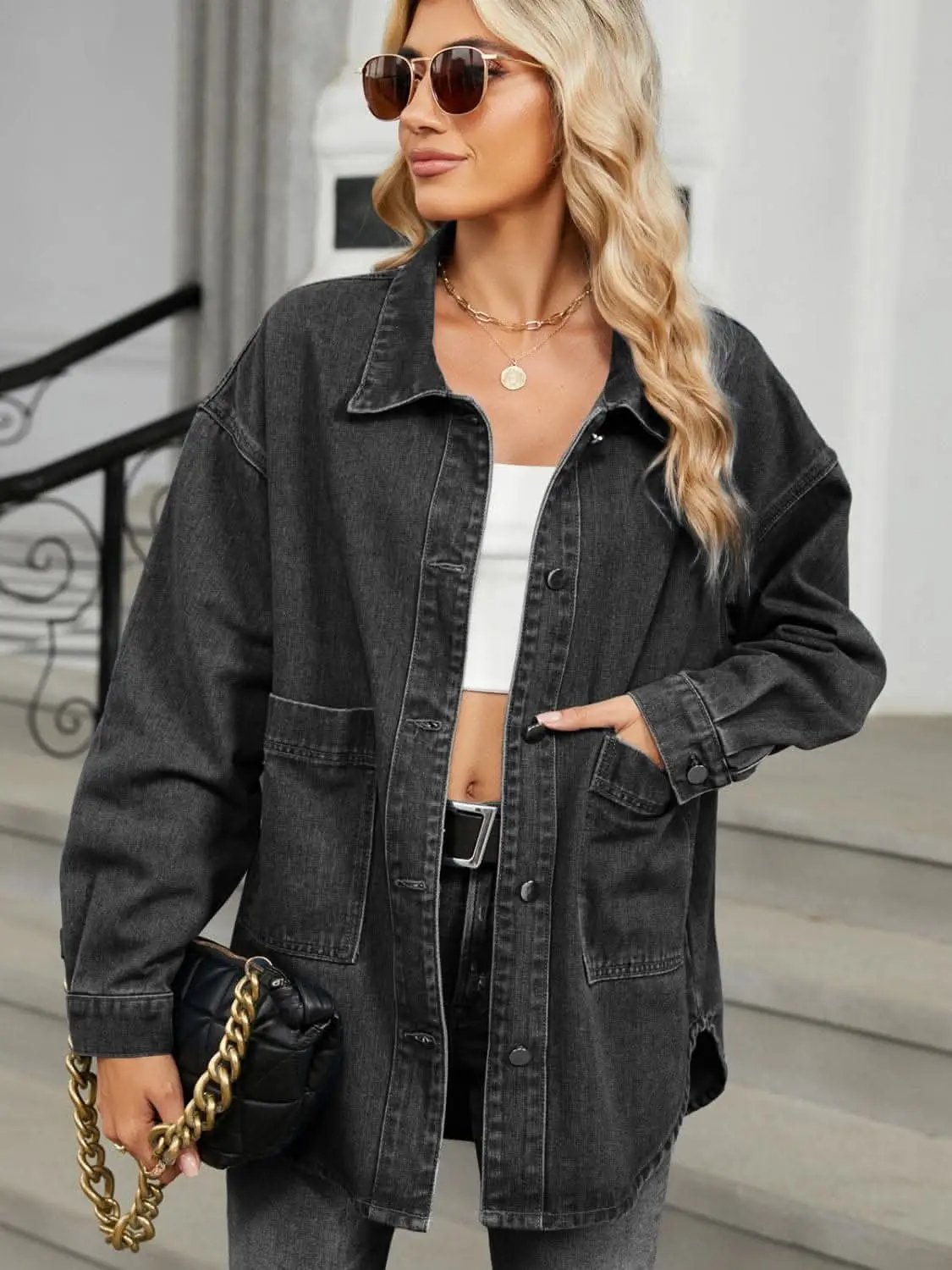 Jackets Trendsi Chic removable hooded denim jacket