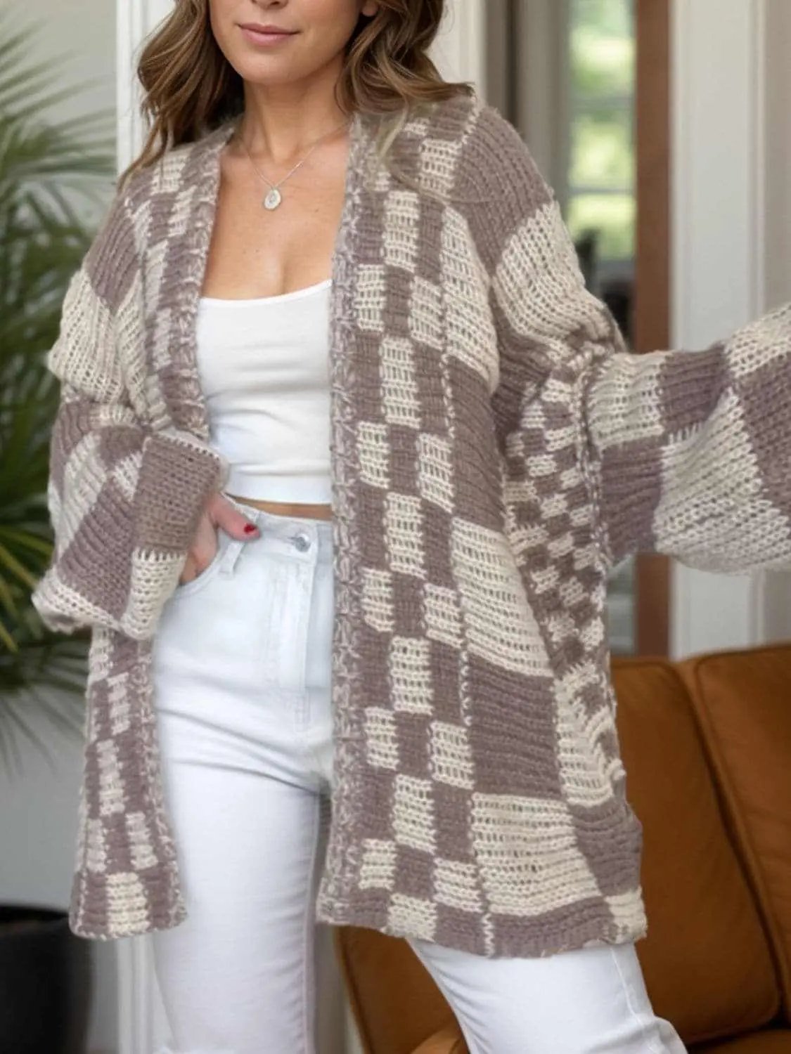 Sweaters Trendsi Chic plaid long sleeve cardigan