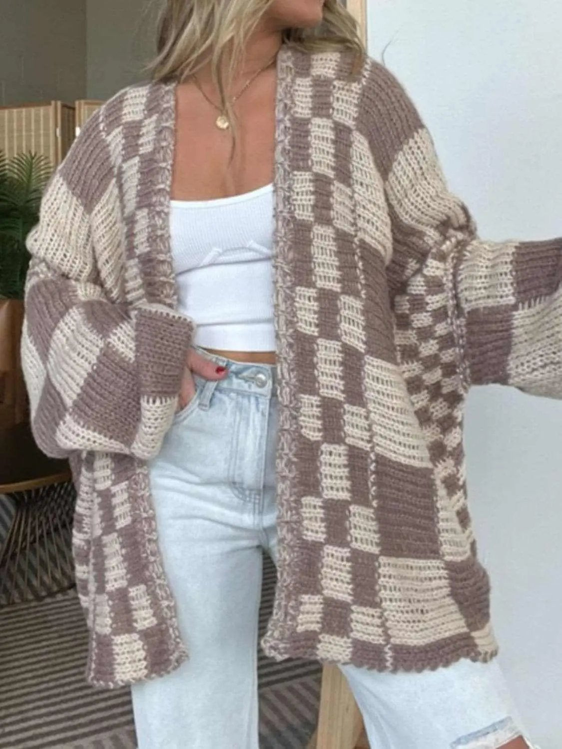 Sweaters Trendsi Chic plaid long sleeve cardigan