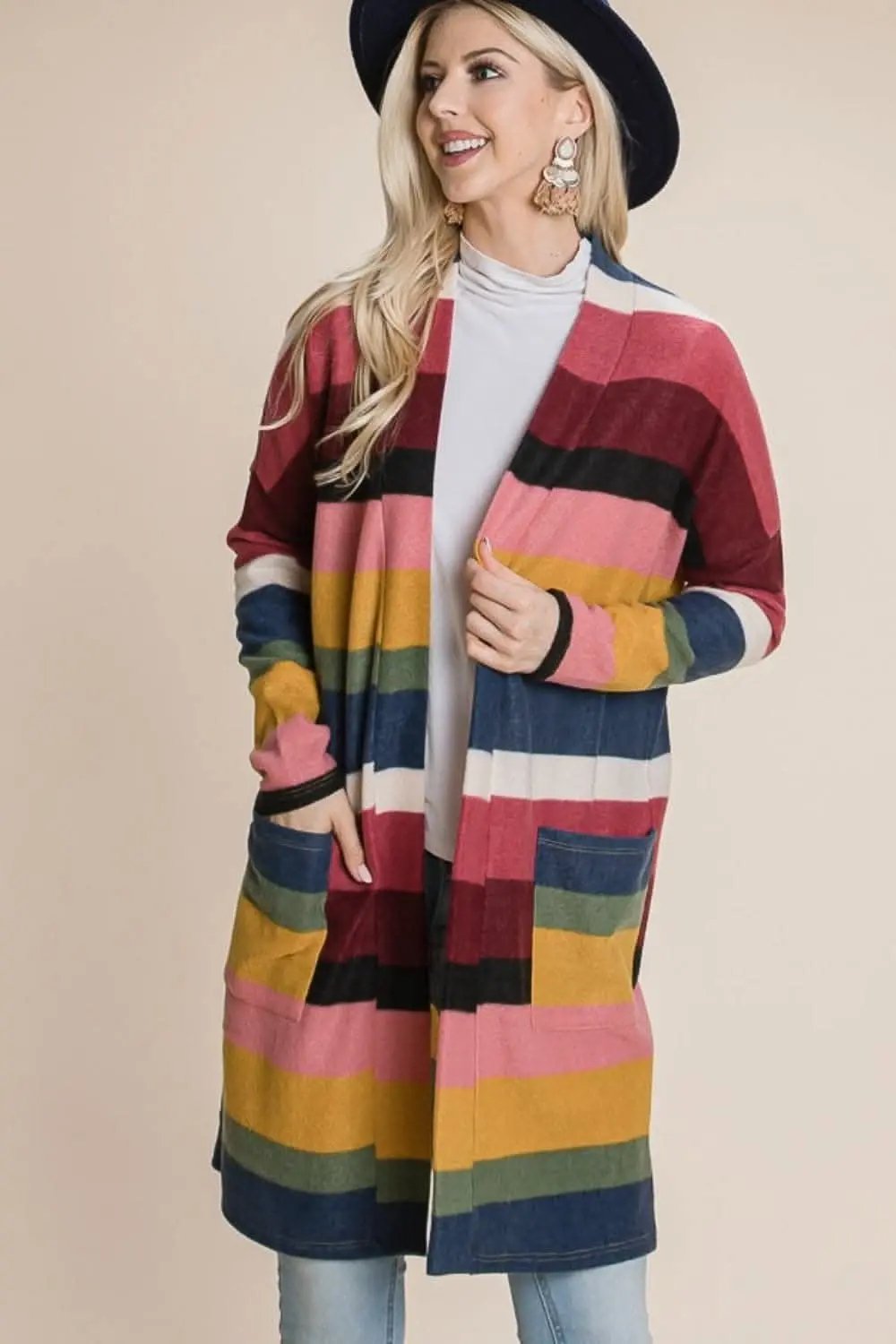 Sweaters Trendsi Chic open front striped cardigan
