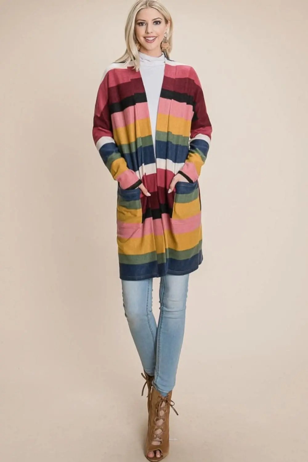 Sweaters Trendsi Chic open front striped cardigan