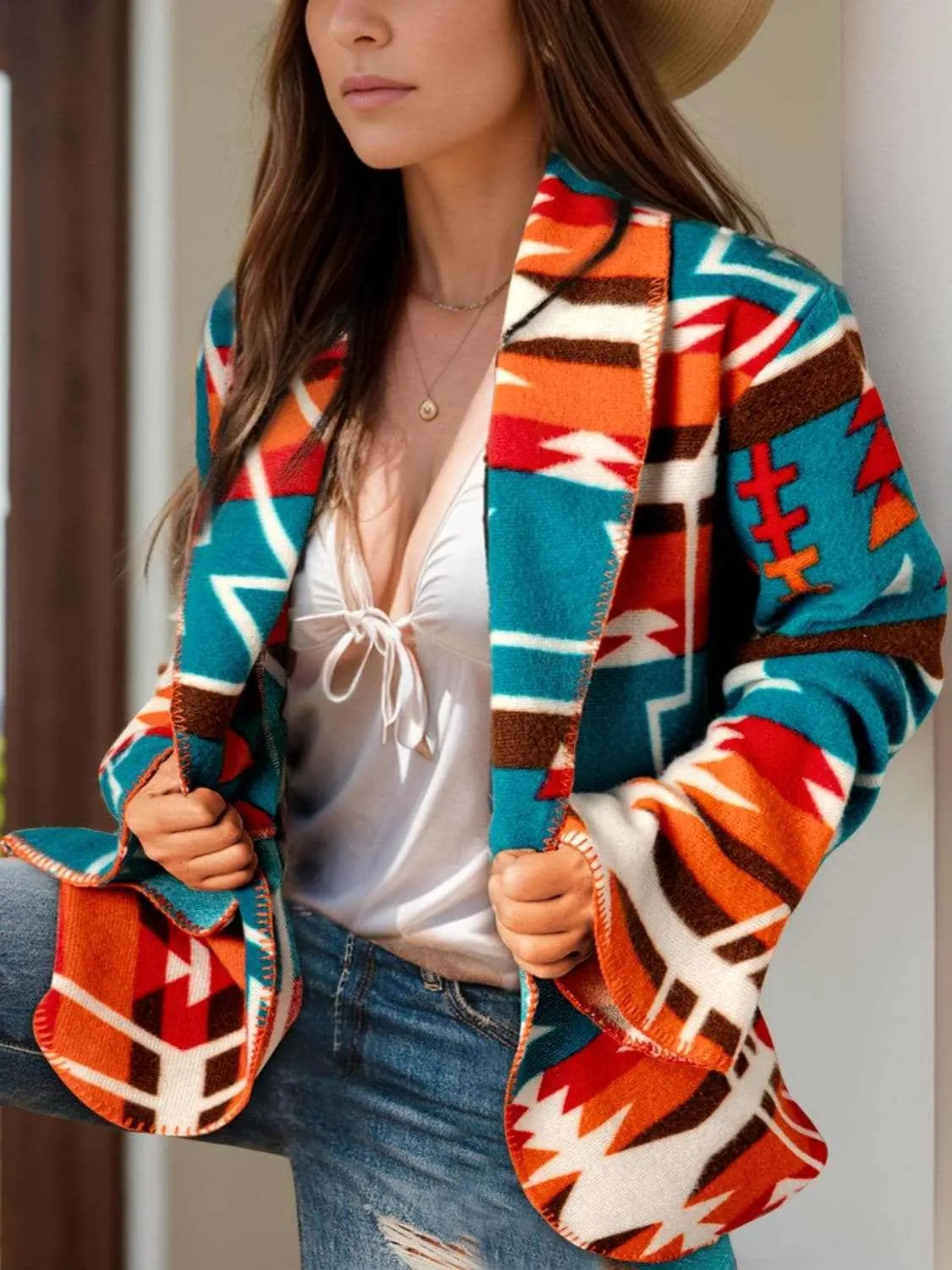 Trendsi Collared Jacket Long Sleeve Peacock Blue — Chic Women's Style