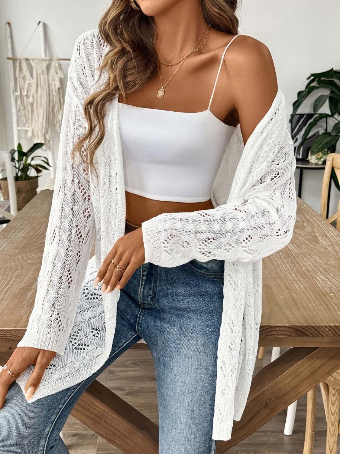 Sweaters Trendsi Chic long sleeve openwork cardigan