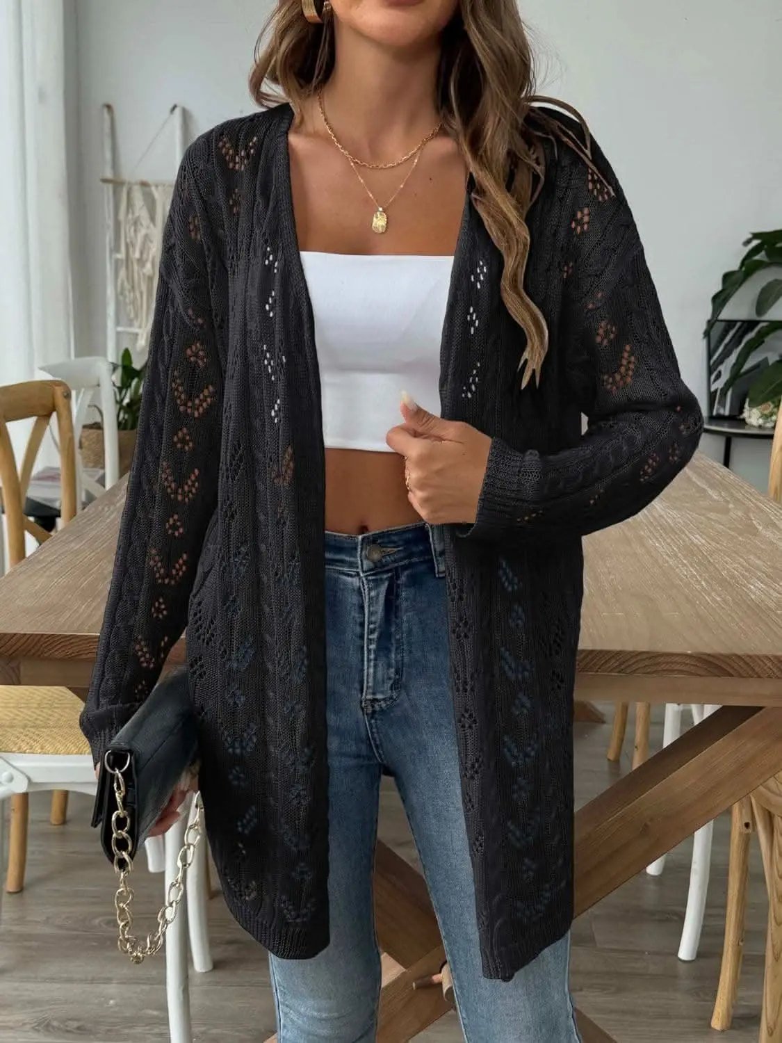 Sweaters Trendsi Chic long sleeve openwork cardigan