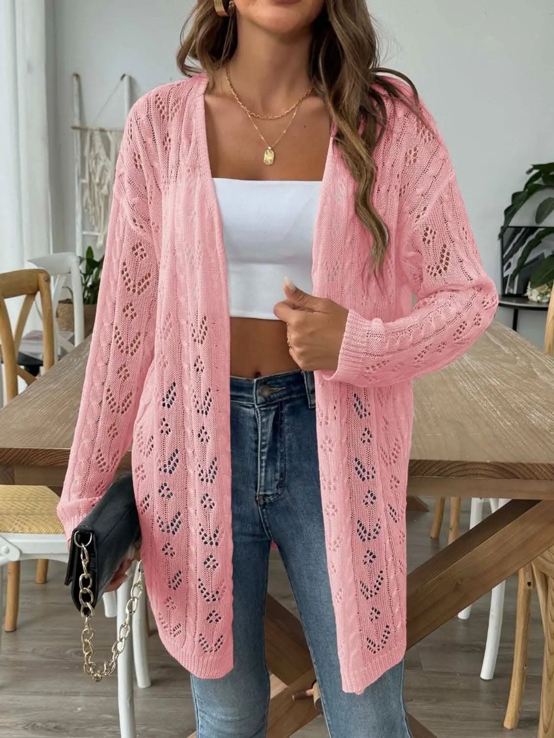 Sweaters Trendsi Chic long sleeve openwork cardigan